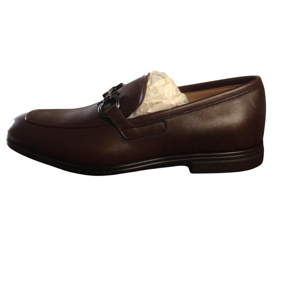 Salvatore Ferragamo Scarlet Gancini Double Bit Loafer Cioccolato Pebble 7EE NWT